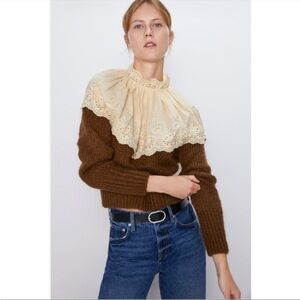 Brown and Cream Women's Sweater